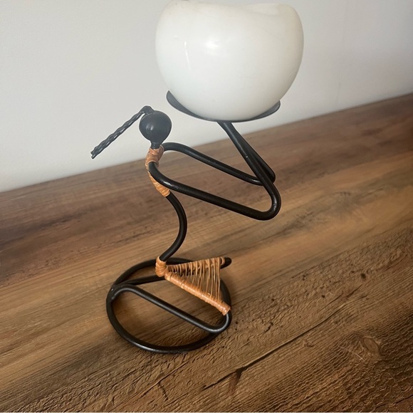 African Art Wrought Iron Rattan 7”Candle Holder - Picture 1 of 6